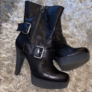 Nine West Black Leather Heeled NWireesh Boots